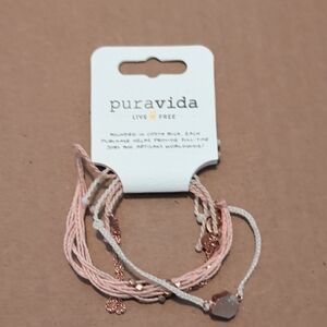 🌊 Pura Vida 🌊 Pink, White & Rose Gold Bracelet Set Of 3 NWT